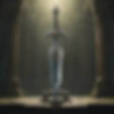 The Legendary Master Sword in Hyrule A detailed illustration of the legendary Master Sword resting in the castle