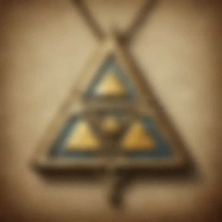 Artistic representation of the Triforce symbol in a mystical setting