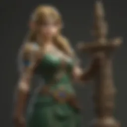 A detailed view of the intricate design of the Zelda statue, showcasing its craftsmanship.