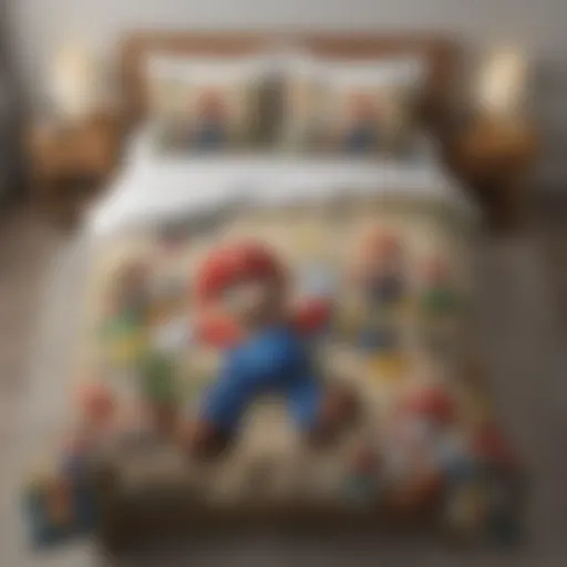 Stylish Super Mario Comforter Set displayed on a bed