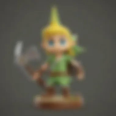 Collection of amiibo figures including Windwaker amiibo in a display