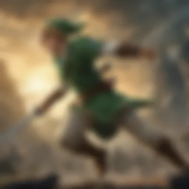 Illustration of Link in a fierce battle with a dark sorcerer