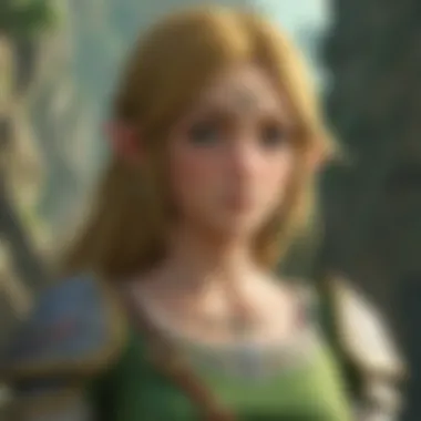 The intricate design of a Zelda character in a vibrant setting