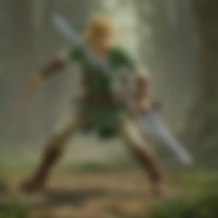 A dramatic scene depicting Link in battle against a formidable foe.