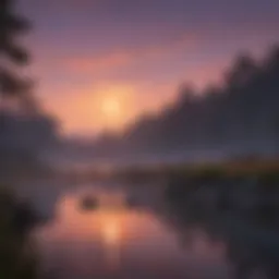 Twilight fishing scene at dusk with calm waters