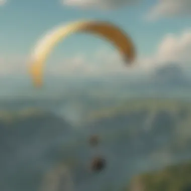 Aerial view of paraglider soaring through the sky