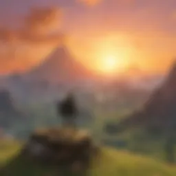 A majestic sunset over the vast landscape of Hyrule