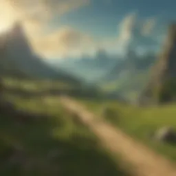 A vibrant landscape inspired by the Zelda universe showcasing iconic elements.