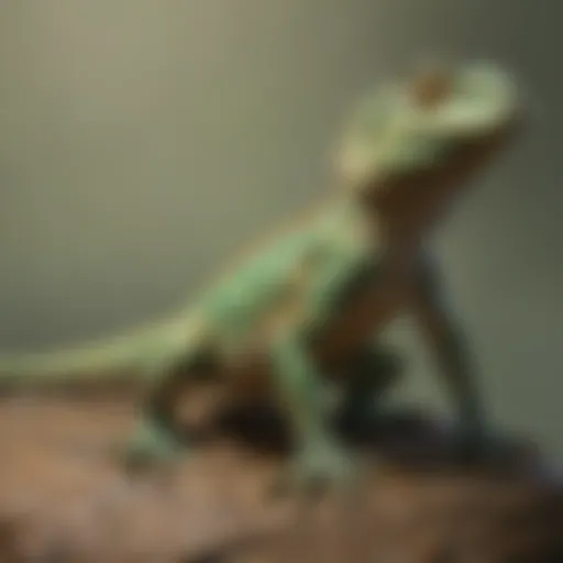 Vibrant lizard in a terrarium showcasing different species.