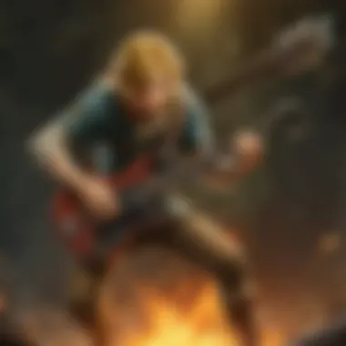 Guitar Hero gameplay screen with blazing notes