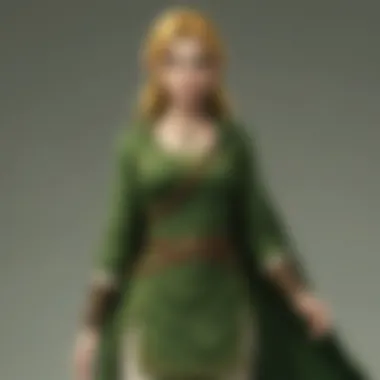 Intricate green clothing dye pattern in Zelda game enhancing character's aura