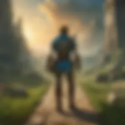 A serene view of the Guardian Road lined with ancient trees and glowing stones.