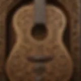 Guitar neck close-up with intricate fretwork