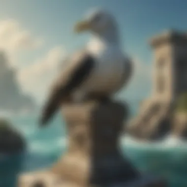 Intricate details of a sea bird statue in Hyrule's ancient ruins