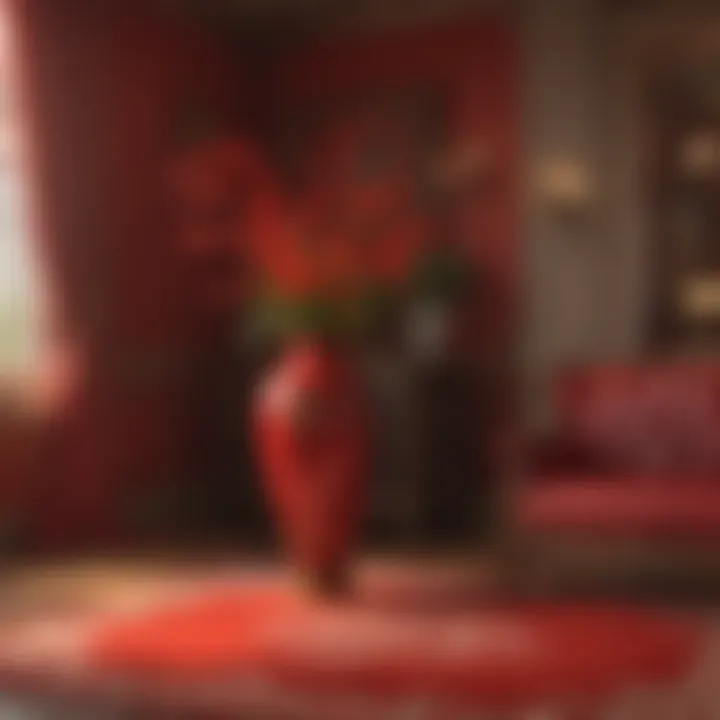 Luxurious red floor vase in a contemporary living room setting