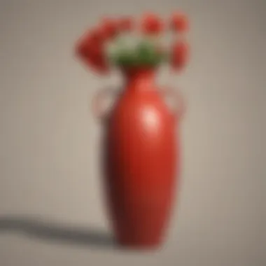 Modern minimalist red floor vase against white backdrop