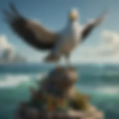 Mysterious sea bird statue overlooking Hyrule's vast ocean