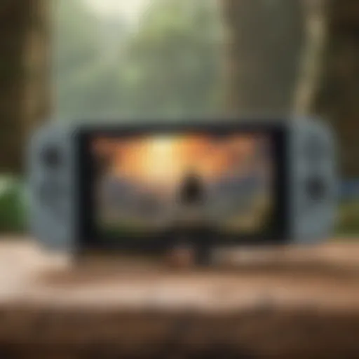 Showcasing the vibrant Nintendo Switch console among various gaming accessories.