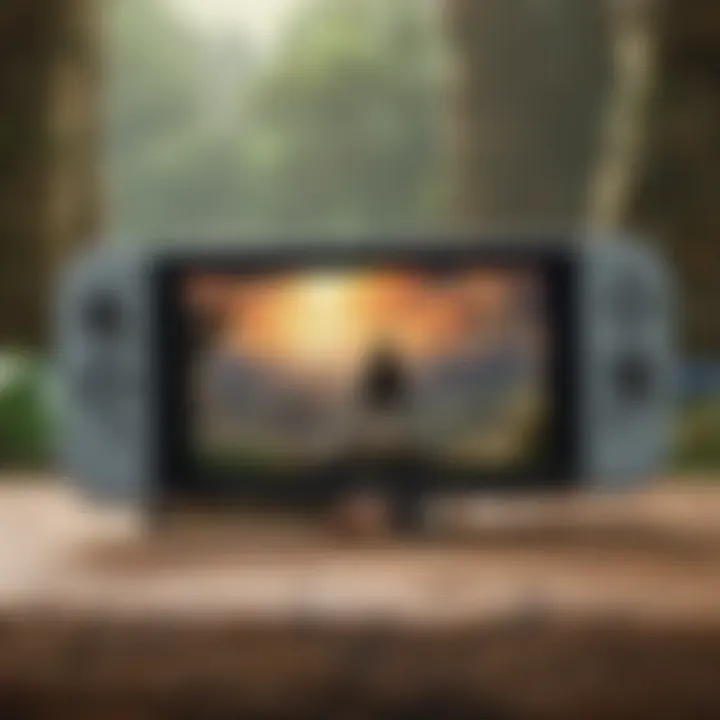 Showcasing the vibrant Nintendo Switch console among various gaming accessories.