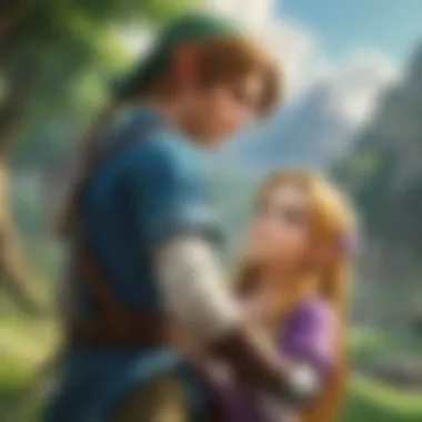 Illustration depicting a pivotal scene between Link and Princess Zelda