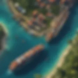 Aerial view of bustling tropical ports showcasing shipping activity
