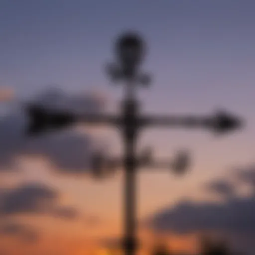 Skull Weathervane Silhouette Against Sunset Sky