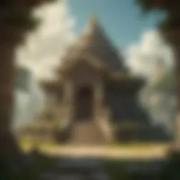 A detailed view of the architectural design of a temple from the Zelda universe.