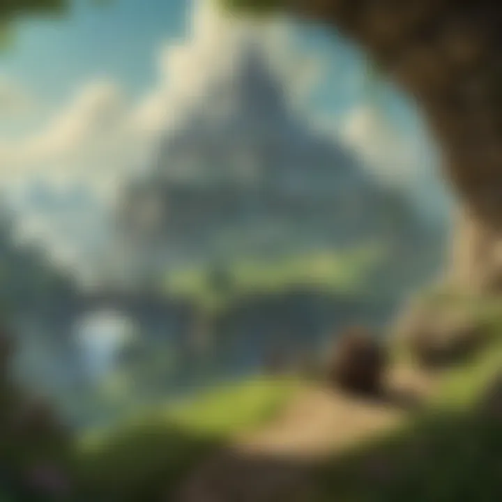 A scenic view of Hyrule with an elixir-themed landscape.