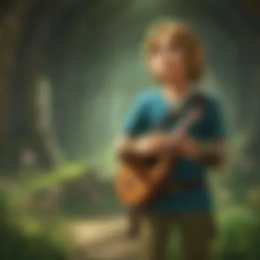 Link playing the ocarina amidst a lush landscape