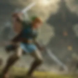 A dramatic scene showcasing Link in battle against an iconic enemy in Hyrule.