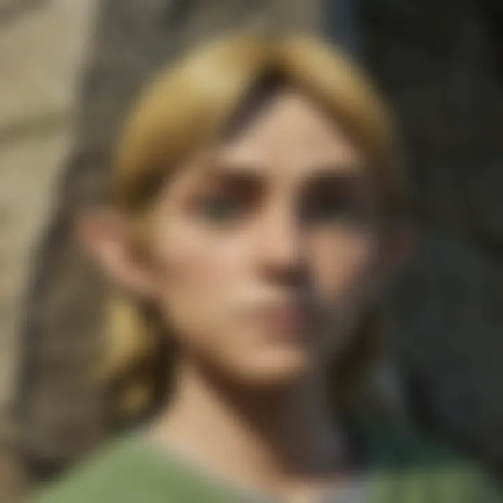 Link interacting with the Washa Face Stone in a lush Hyrule landscape.