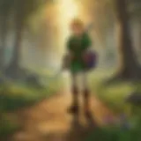 A captivating scene from The Legend of Zelda: Ocarina of Time showcasing Link in a vibrant landscape.