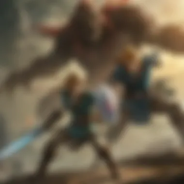 Zelda and Link Facing Ganon in Final Battle