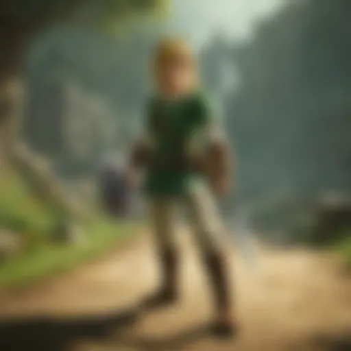 An engaging scene depicting Link interacting with a mini game in a vibrant Hyrule setting.