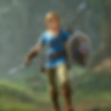 Link engaging in a battle with a guardian