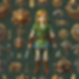 A collection of various Zelda-themed merchandise including figurines and apparel