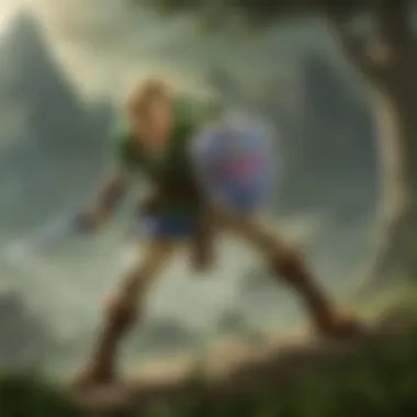 Heroic Stance of Link with the Master Sword Link wielding the Master Sword in a vibrant landscape
