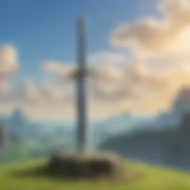 A scenic view of the Master Sword in the lush environment of Skyward Sword.