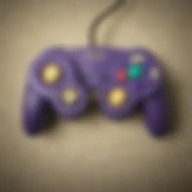 Illustration depicting the evolution of game controllers with the GameCube controller featured prominently.