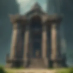 A majestic stone temple surrounded by lush greenery in the Zelda universe