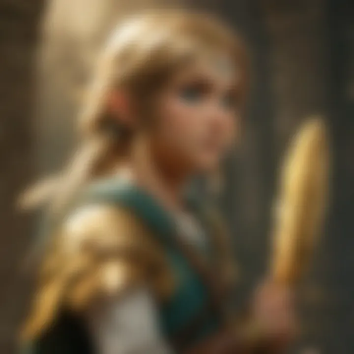 Link interacting with the golden feather in a game