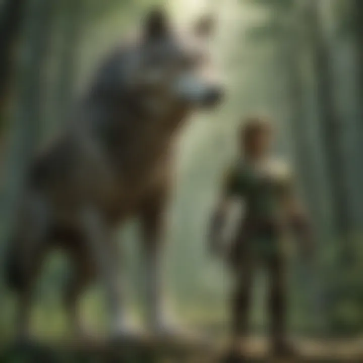 Gameplay scene featuring Wolf Link aiding Link