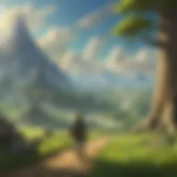 A serene landscape of Hyrule with musical notes floating in the air.