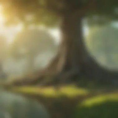 Character Reflection Under the Majestic Tree A character reflecting on their journey while training under a majestic tree.