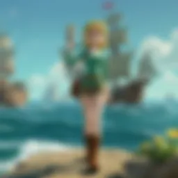A serene view of the Great Sea, showcasing the vibrant colors of the ocean and sky in The Wind Waker.