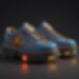 A close-up view of the intricate design and vibrant colors of Thomas the Train light-up shoes.
