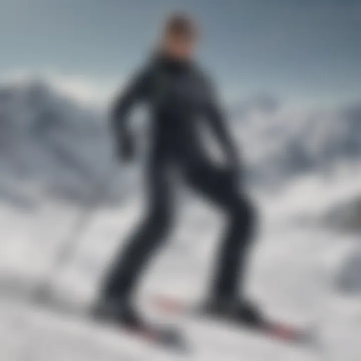 Under Armour ski pants in action on a ski slope, demonstrating performance under snowy conditions.