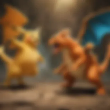 Illustration showcasing the iconic battle between Pikachu and Charizard