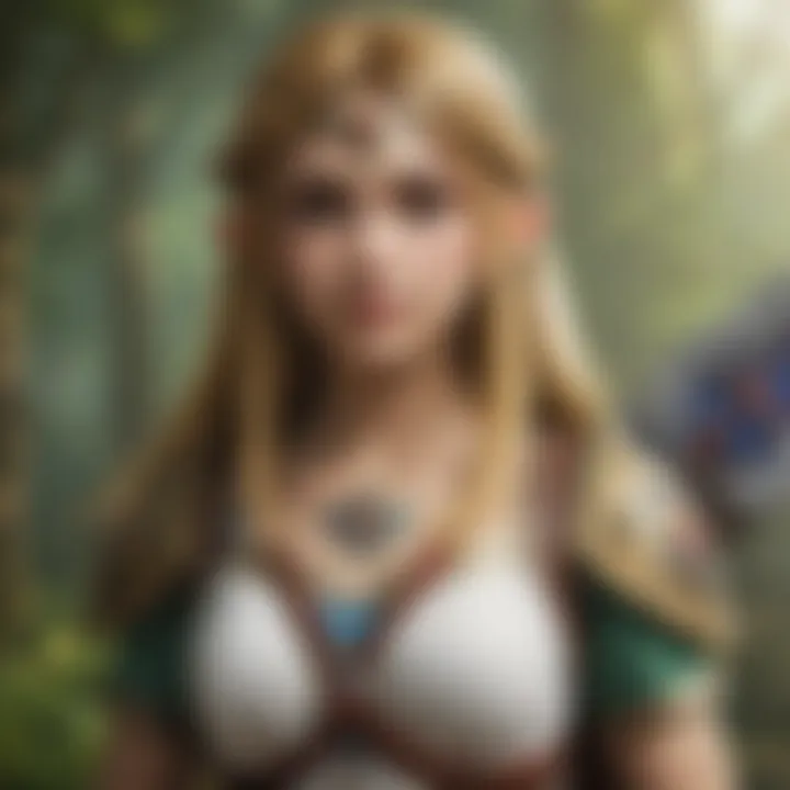 A dynamic scene of cosplayers at a convention, showcasing their Zelda outfits