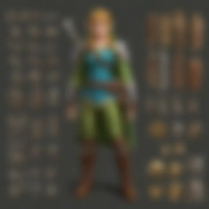 A close-up of crafting materials used in Zelda cosplay, including fabrics and tools